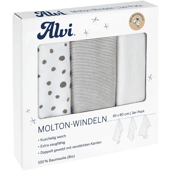 Alvi® Molton-Windeln 3er Pack Aqua Dot 80 X 80 Cm 3 Alvi® Molton-Windeln 3er Pack Aqua Dot 80 X 80 Cm
