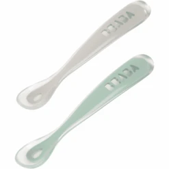 BEABA® Babylöffel 2er Set Aus Silikon 1. Alterstufe, Velvet Grau/ Salbeigrün