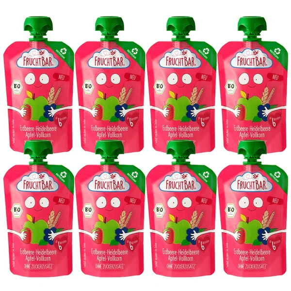 FRUCHTBAR® Bio-Püree Erdbeere-Heidelbeere-Apfel-Vollkorn 8 X 100g Ab Dem 6.Monat 3 FRUCHTBAR® Bio-Püree Erdbeere-Heidelbeere-Apfel-Vollkorn 8 X 100g Ab Dem 6.Monat