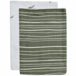 Jollein Waschlappen Musselin 2er-Pack Stripe Olive Leaf Green