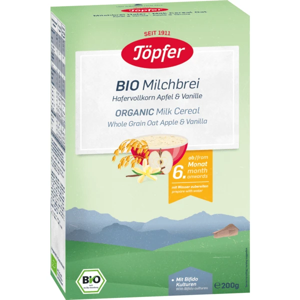 Töpfer Bio-Milchbrei Hafervollkorn Apfel & Vanille 200 G Ab Dem 6. Monat 3 Töpfer Bio-Milchbrei Hafervollkorn Apfel & Vanille 200 G Ab Dem 6. Monat